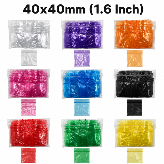 40x40mm 1.6 inch clear and coloured poly zip bags 100 pack
