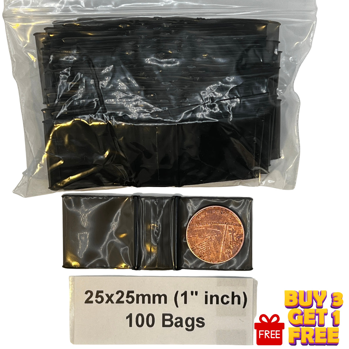 25x25mm black resealable plastic grip seal bags 100 pack
