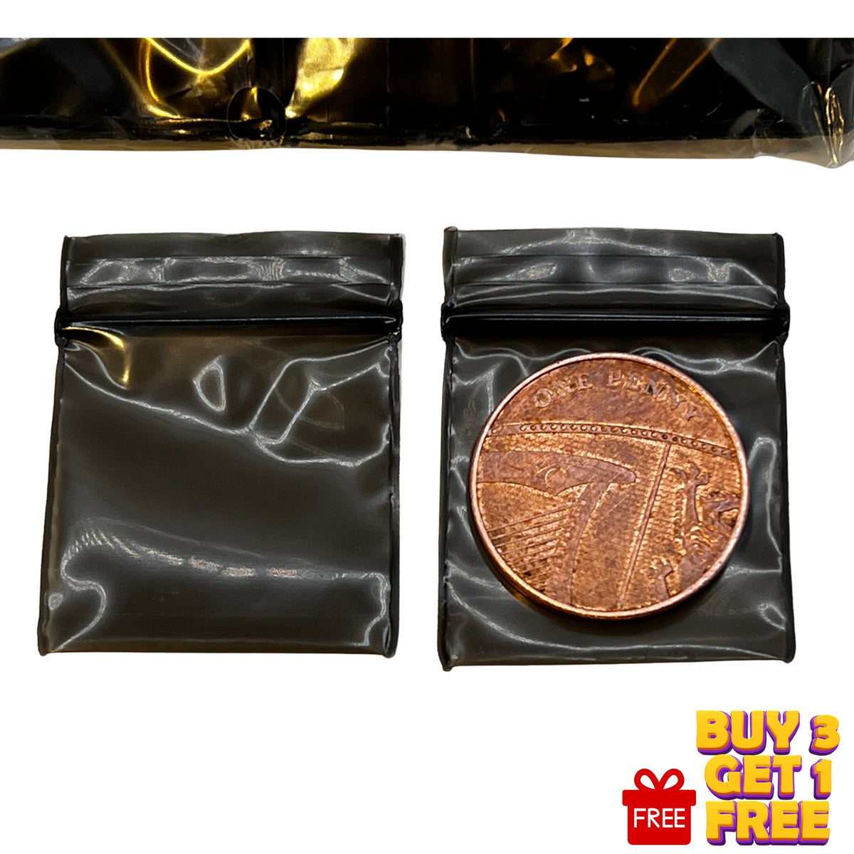 25x25mm , 1 inches , yellow resealable plastic grip seal bags 100 pack size display black 