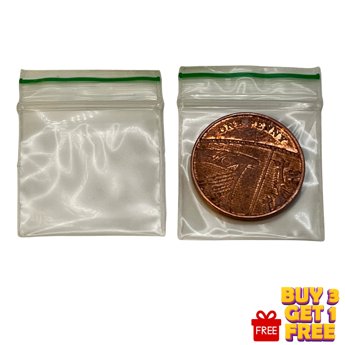 clear 25x25mm , 1 inches , resealable plastic grip seal bags 100 pack size display