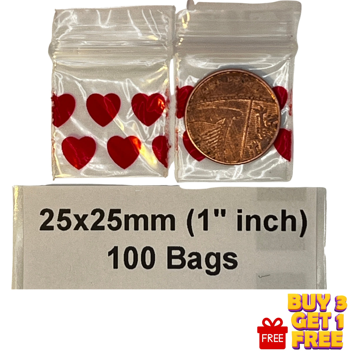 25x25mm (1x1 Inch) Printed Resealable Plastic Zip Bags & Baggies – 100 Pack
