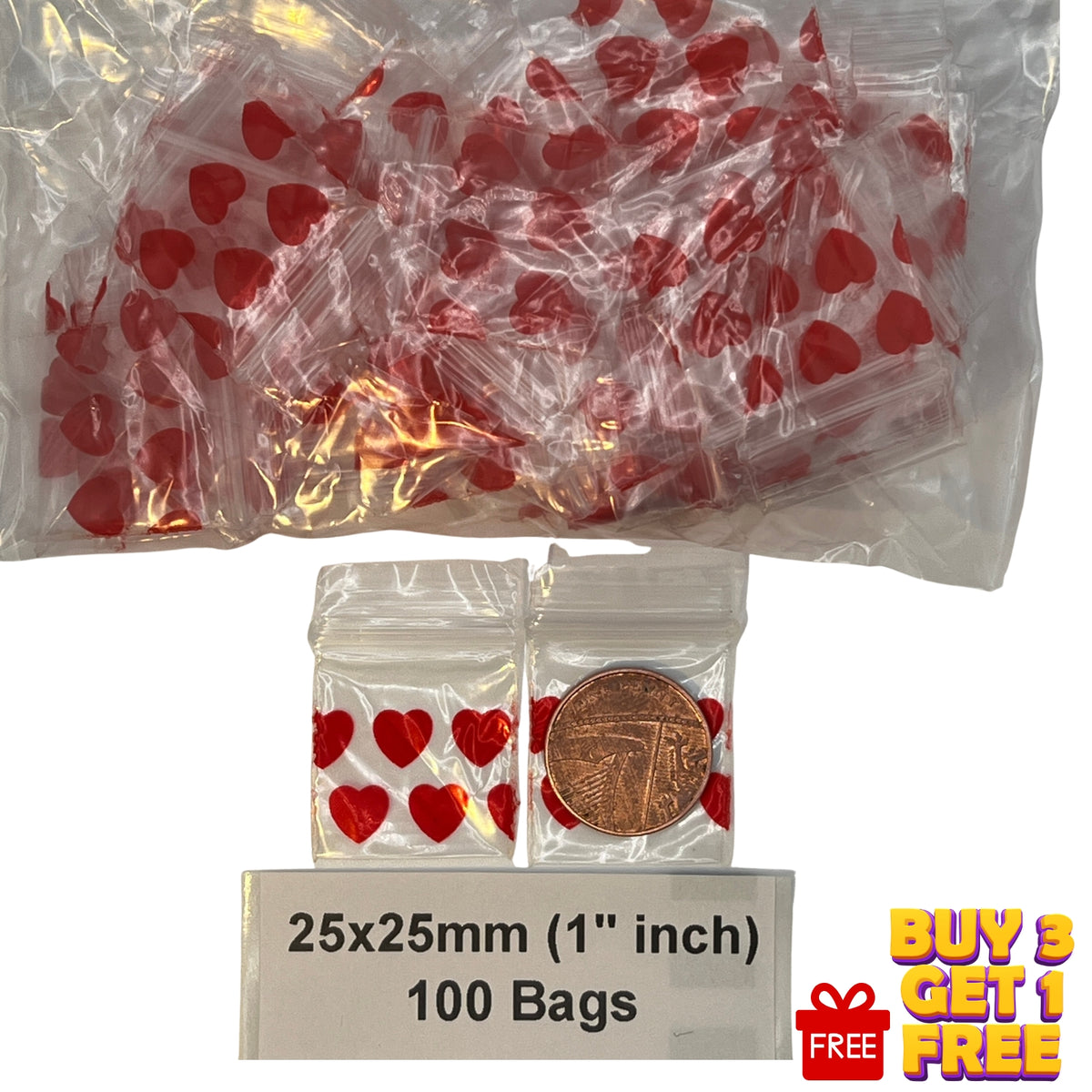 25x25mm (1x1 Inch) Printed Resealable Plastic Zip Bags & Baggies – 100 Pack