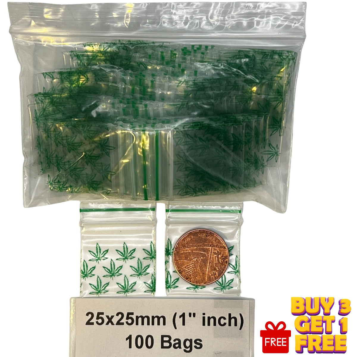 25x25mm (1x1 Inch) Printed Resealable Plastic Zip Bags & Baggies – 100 Pack