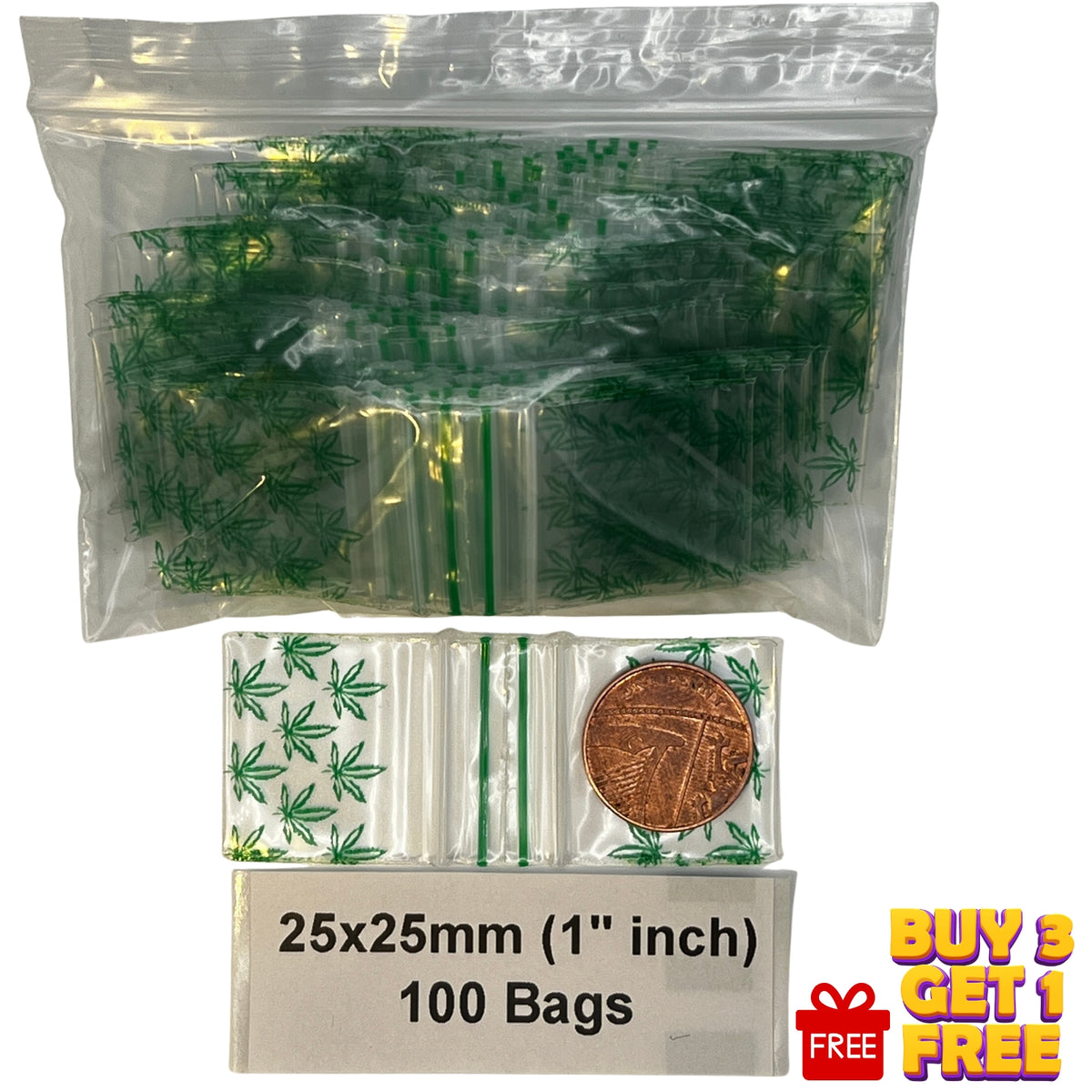 25x25mm (1x1 Inch) Printed Resealable Plastic Zip Bags & Baggies – 100 Pack