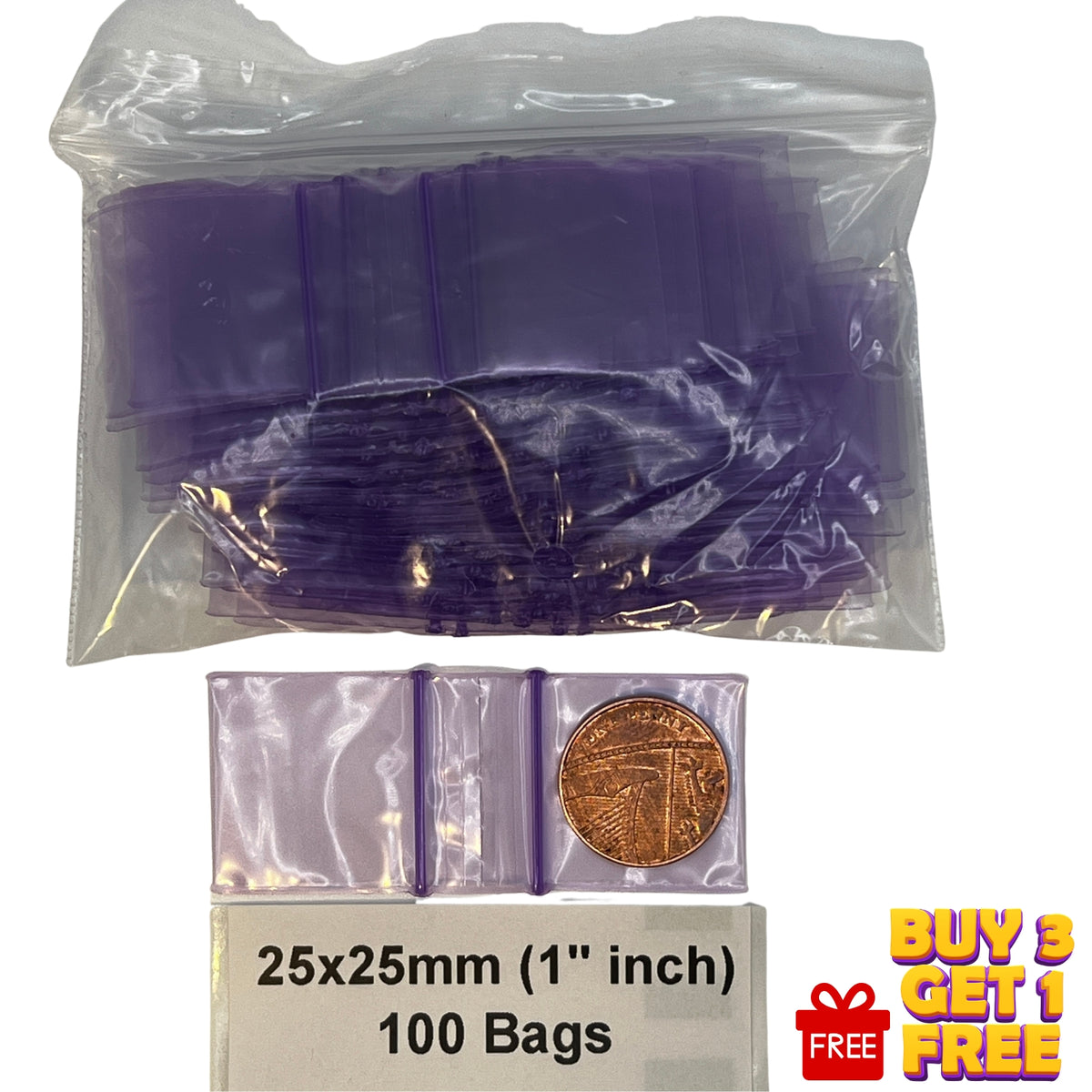 25x25mm purple resealable plastic grip seal bags 100 pack