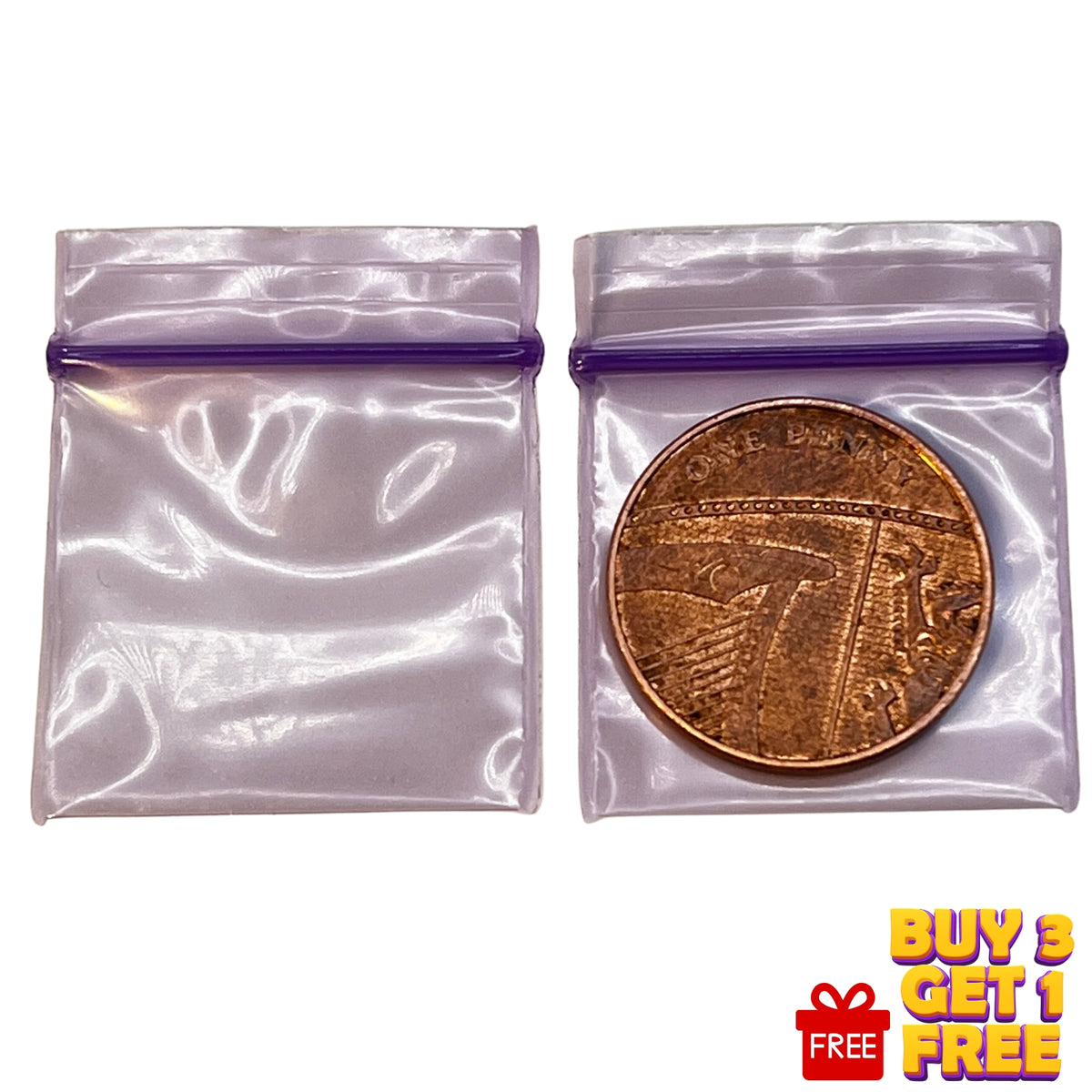 purple 25x25mm , 1 inches , resealable plastic grip seal bags 100 pack size display