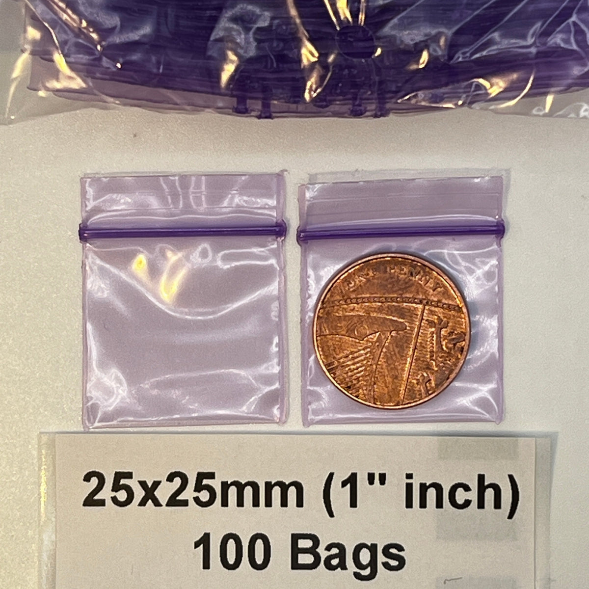 25x25mm , 1 inches , resealable plastic grip seal bags 100 pack size display purple