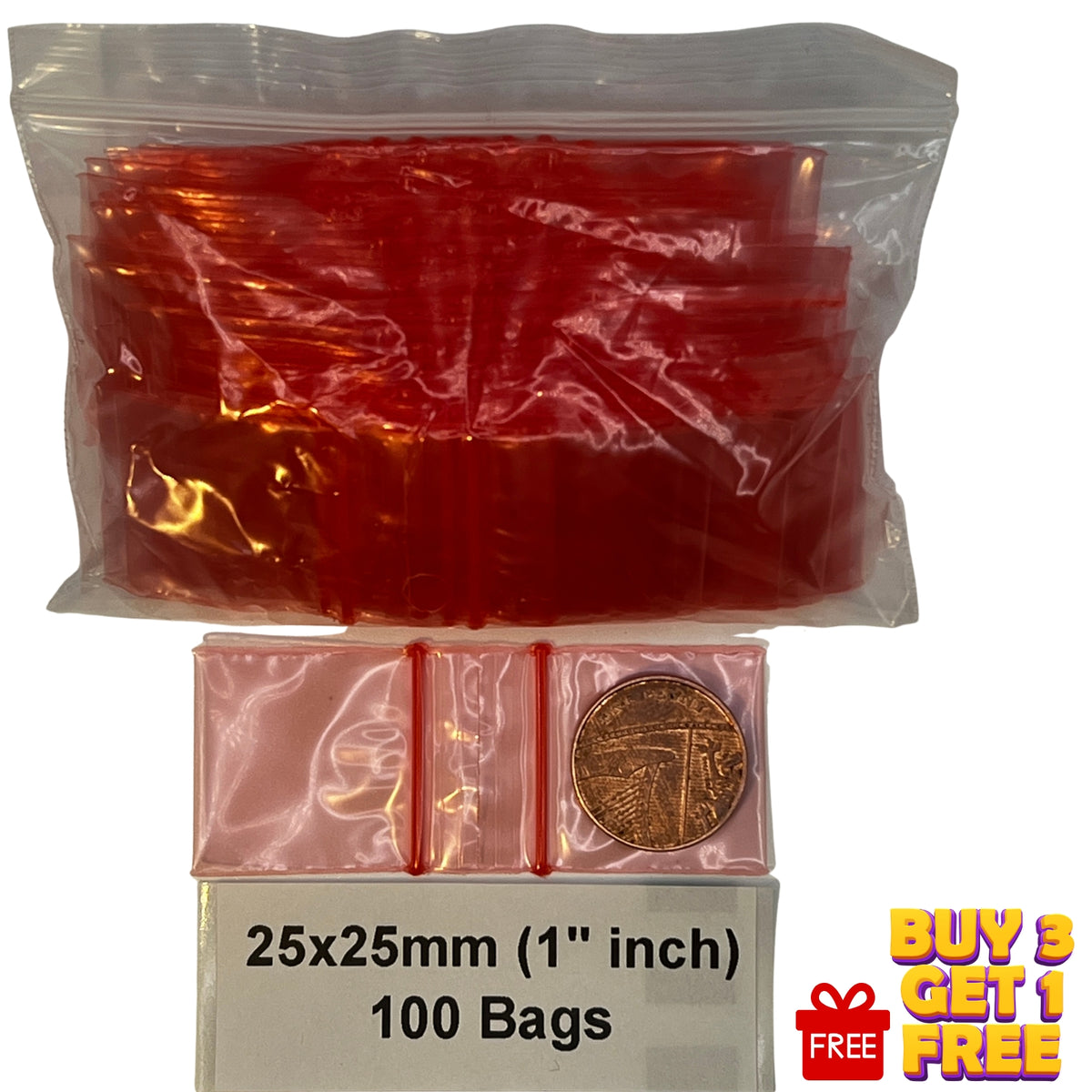 25x25mm red resealable plastic grip seal bags 100 pack