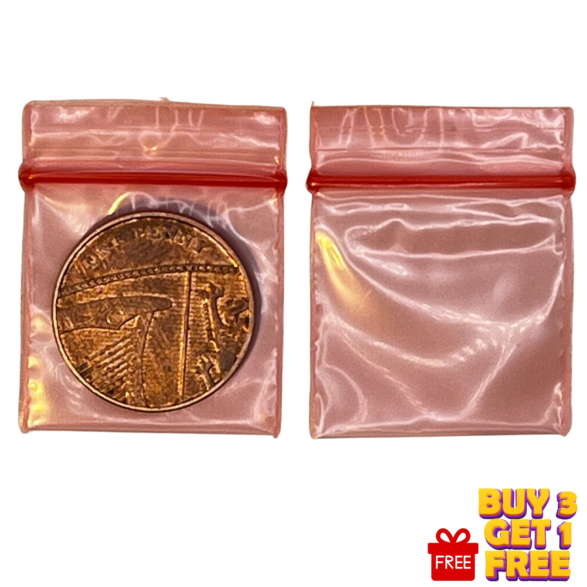 red 25x25mm , 1 inches , resealable plastic grip seal bags 100 pack size display