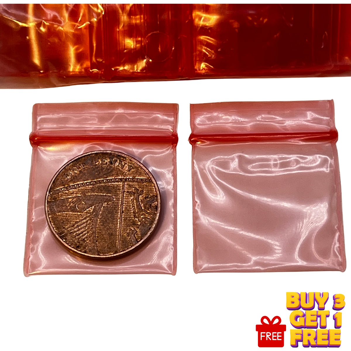 25x25mm , 1 inches , resealable plastic grip seal bags 100 pack size display red