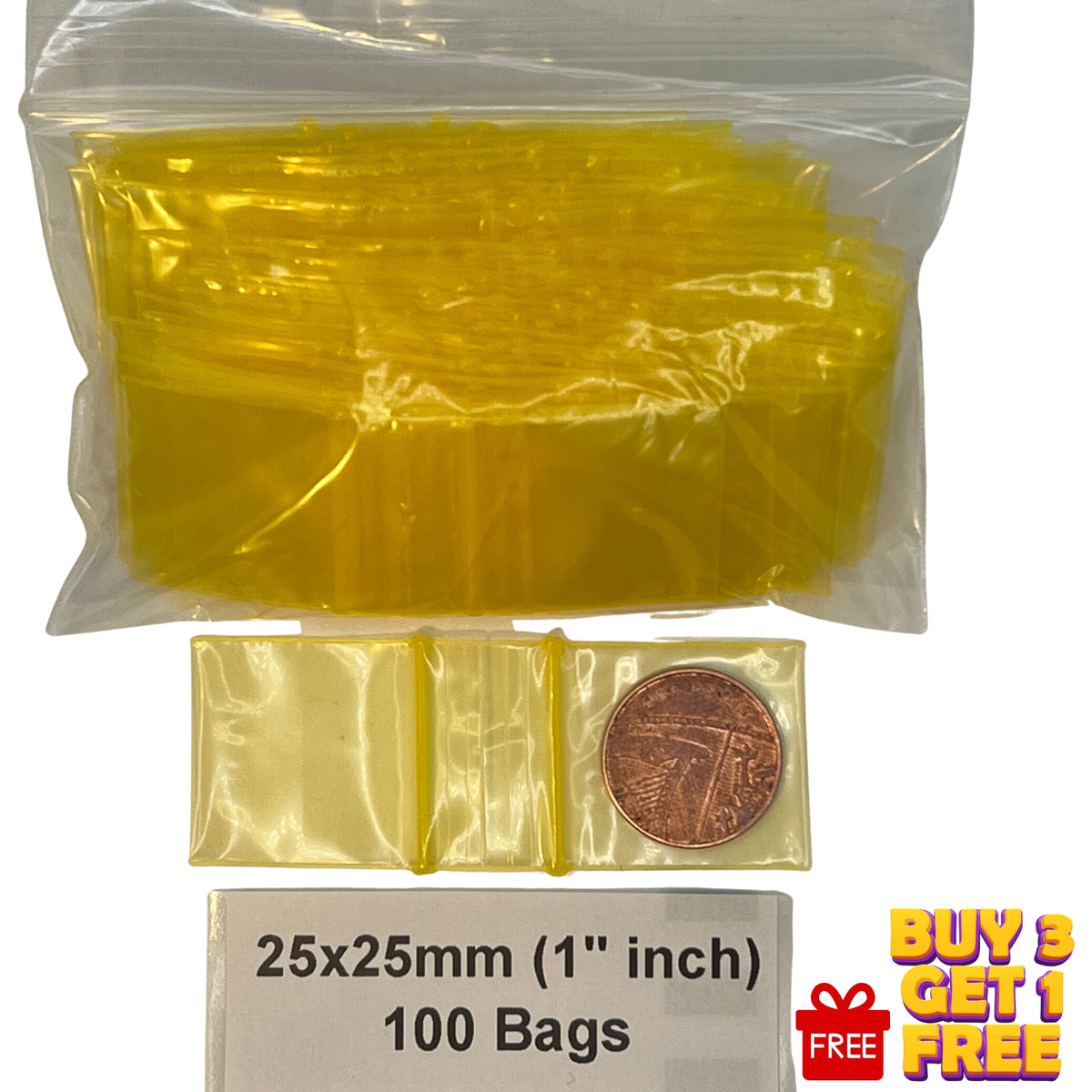 25x25mm yellow resealable plastic grip seal bags 100 pack