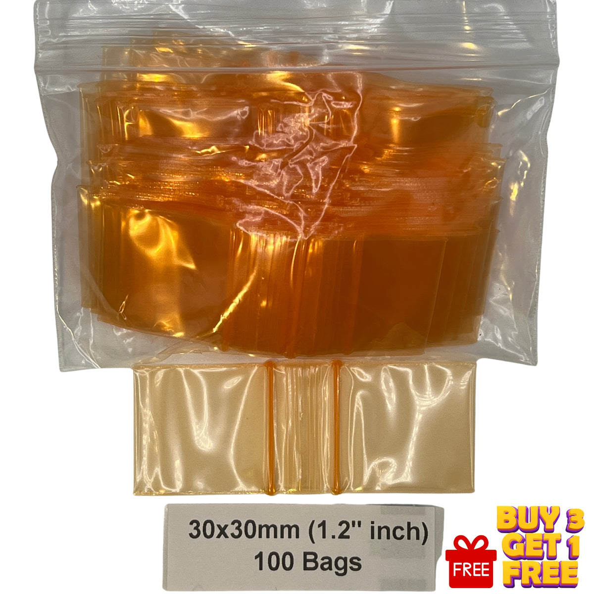 Orange: 30x30mm orange resealable plastic poly zip bags 100 pack