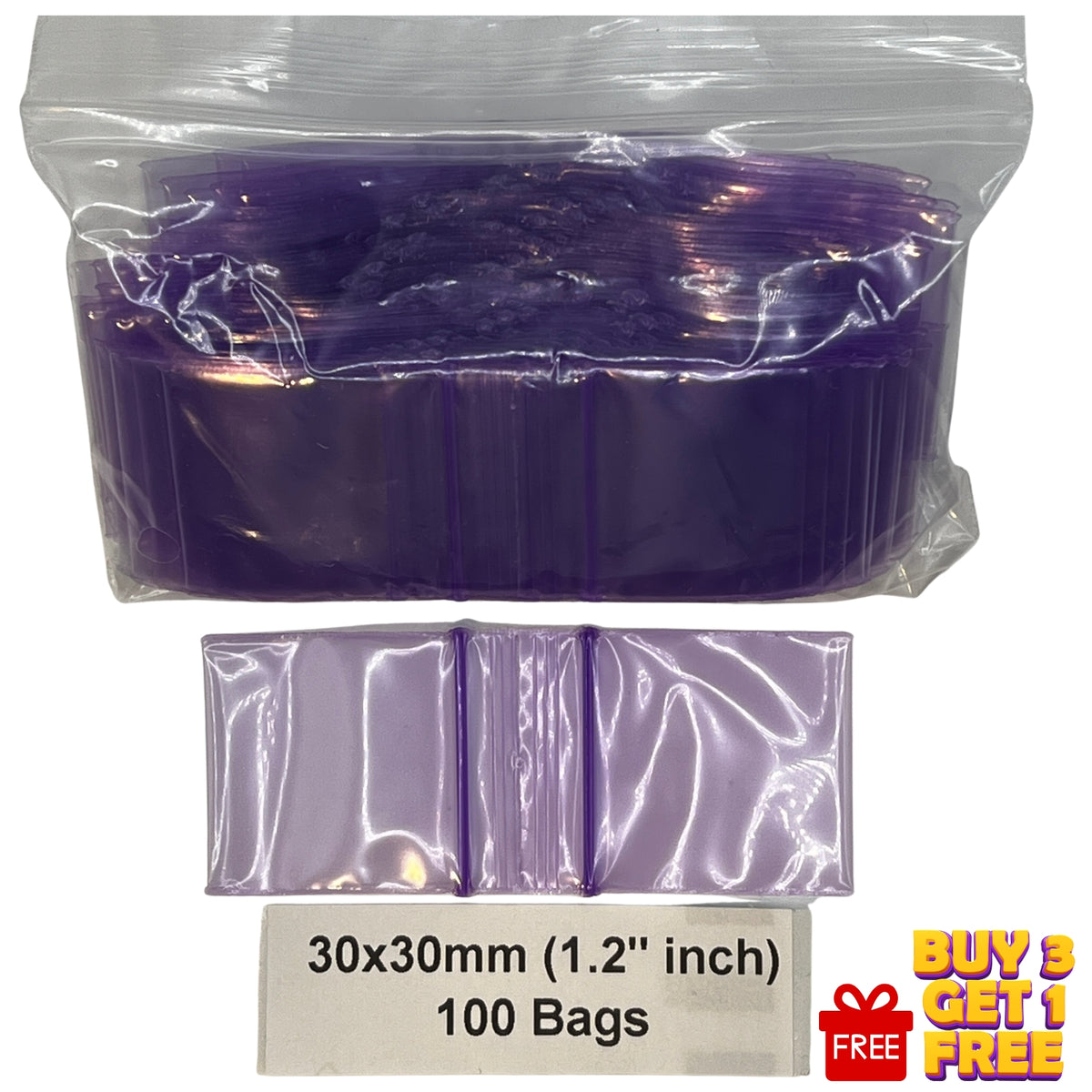 Purple: 30x30mm purple resealable plastic poly zip bags 100 pack