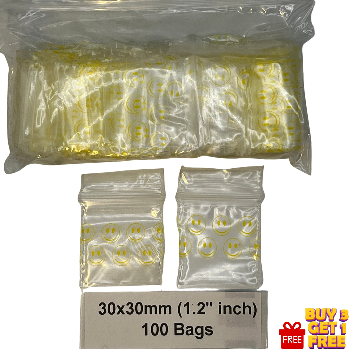 30x30mm (1.2 Inch) Printed Plastic Zip Bags & Small Baggies – 100 Pack