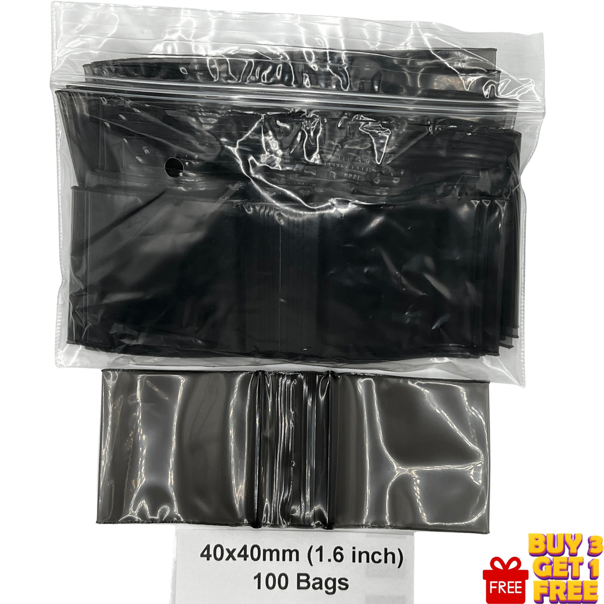 40x40mm black resealable plastic zip bags 100 pack