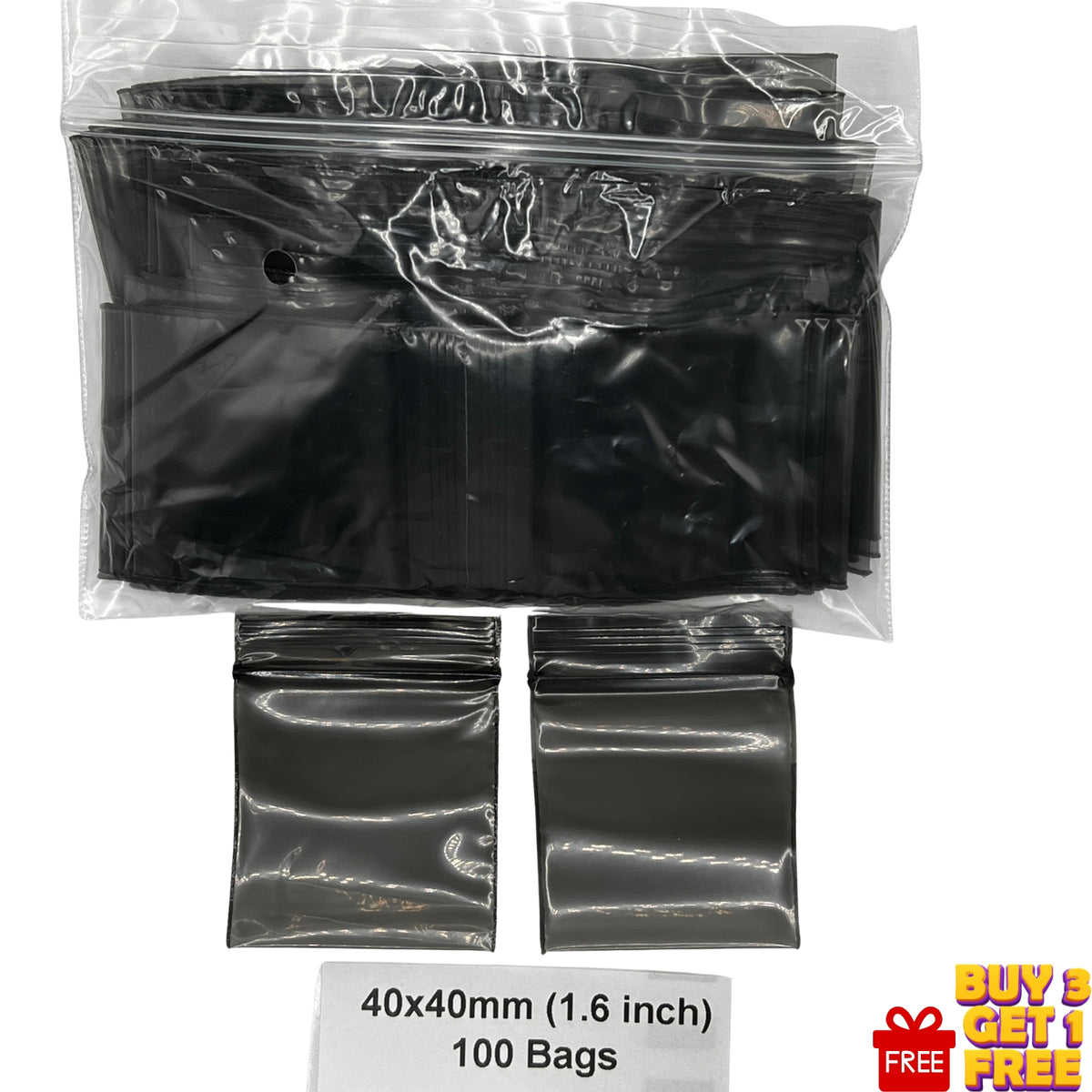 40x40mm black poly grip seal bags 1.6 inch 100 pack