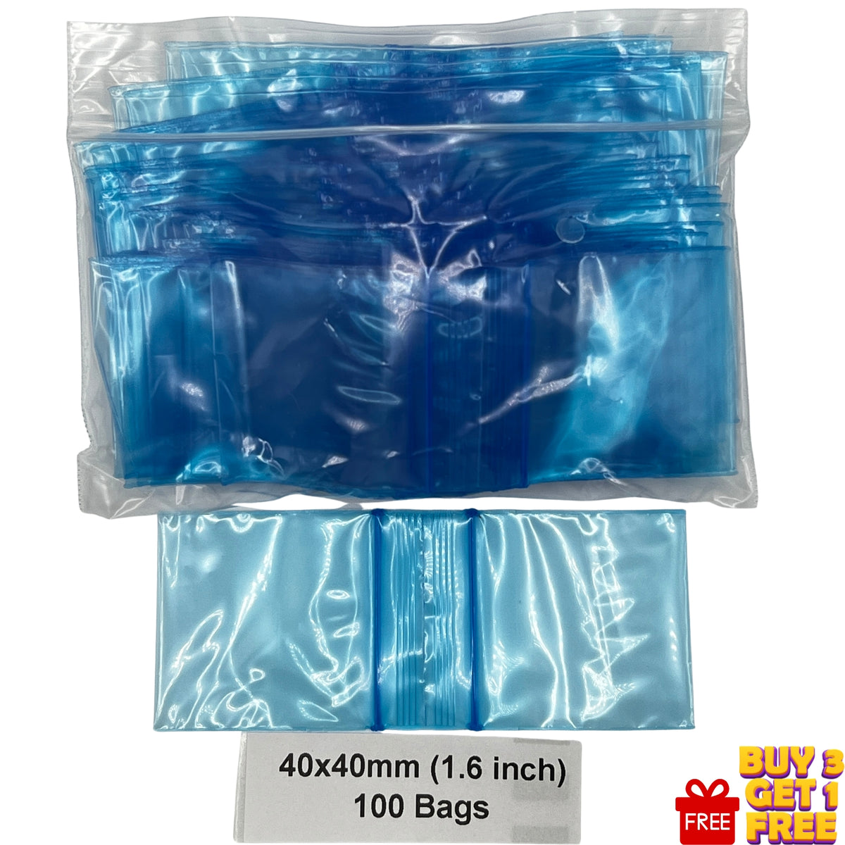 40x40mm blue resealable plastic zip bags 100 pack
