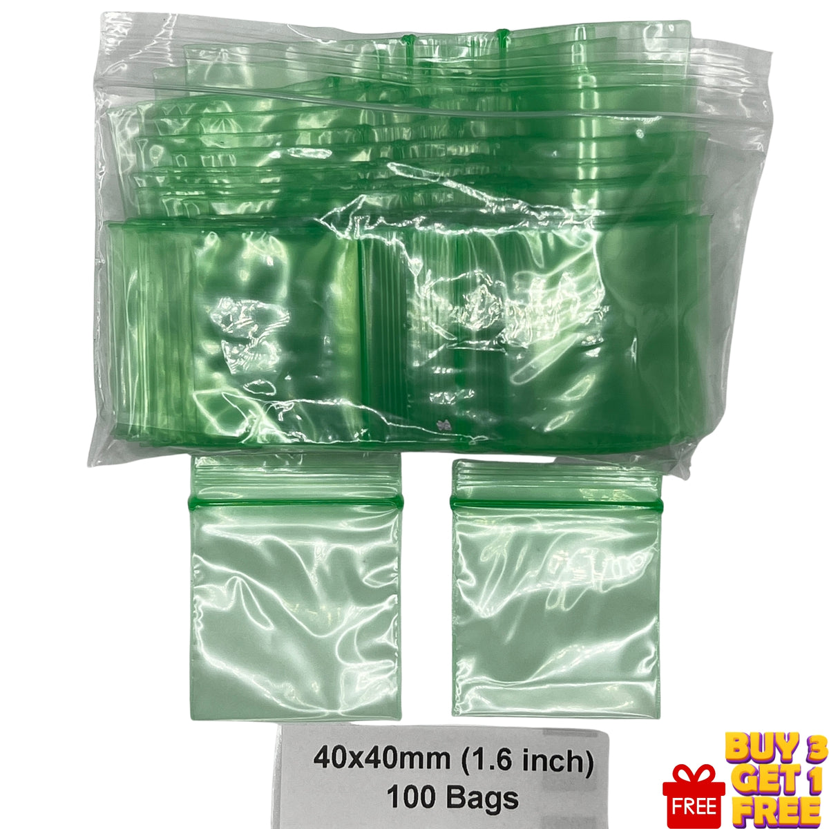 40x40mm green poly grip seal bags 1.6 inch 100 pack