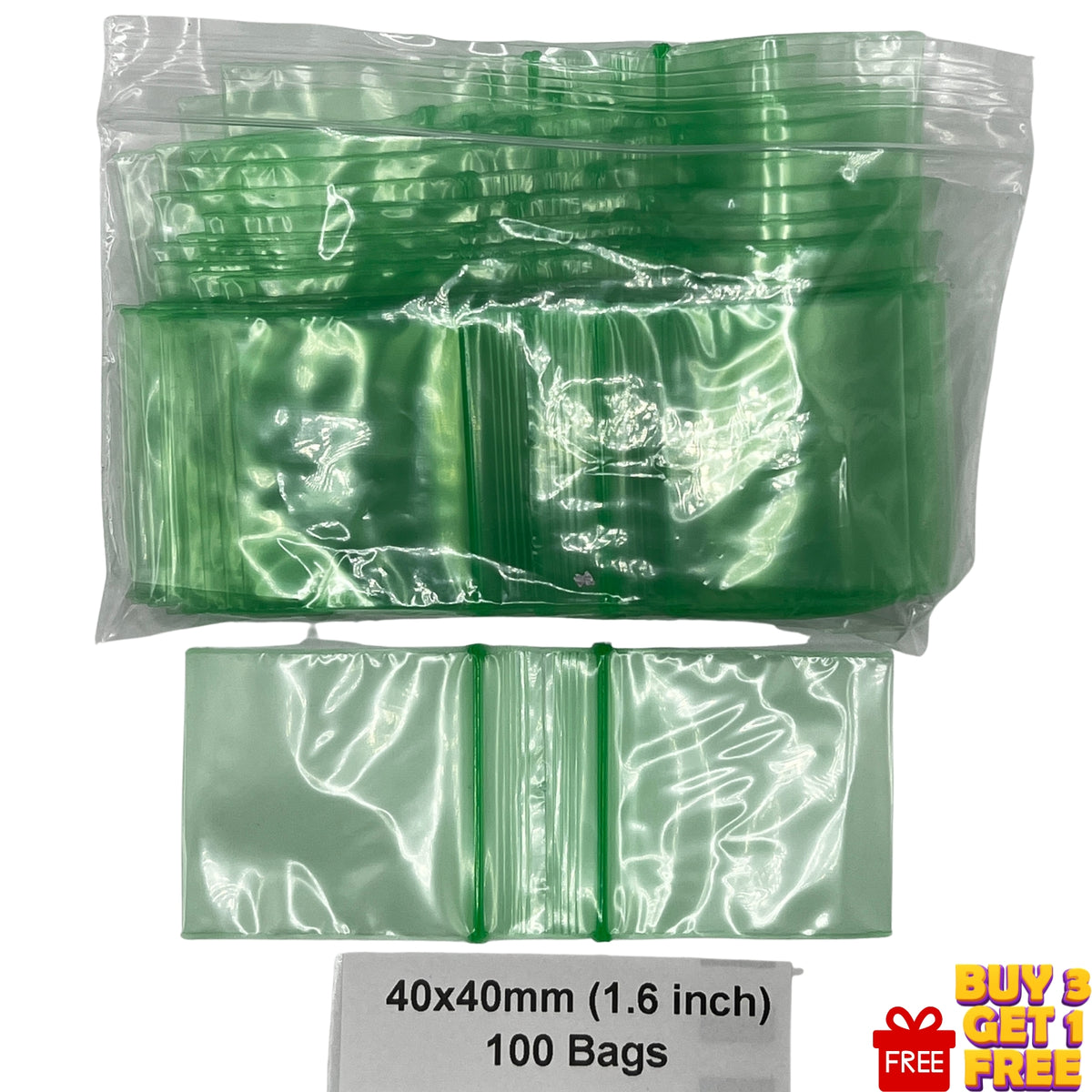 40x40mm green resealable plastic zip bags 100 pack