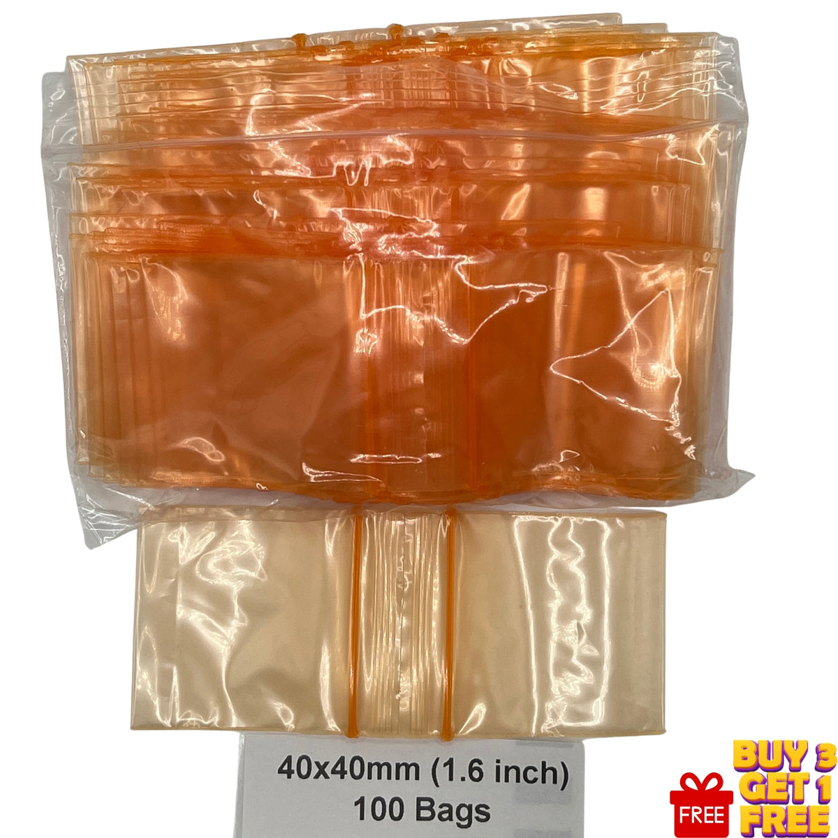 40x40mm orange resealable plastic zip bags 100 pack