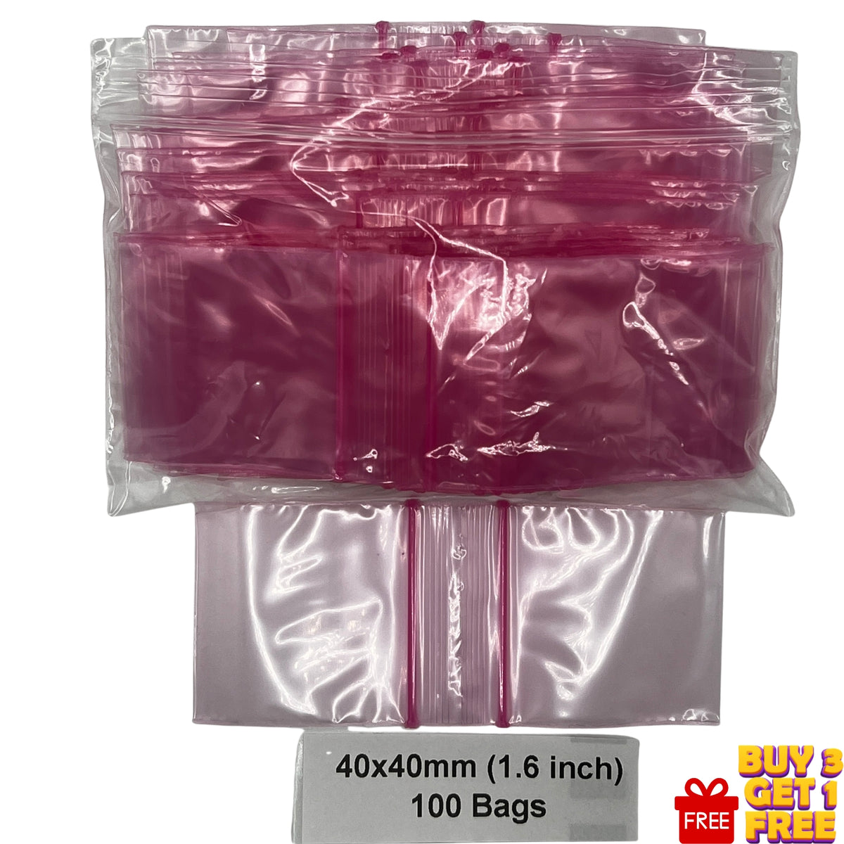 40x40mm pink resealable plastic zip bags 100 pack