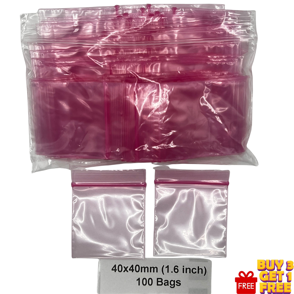 40x40mm pink poly grip seal bags 1.6 inch 100 pack