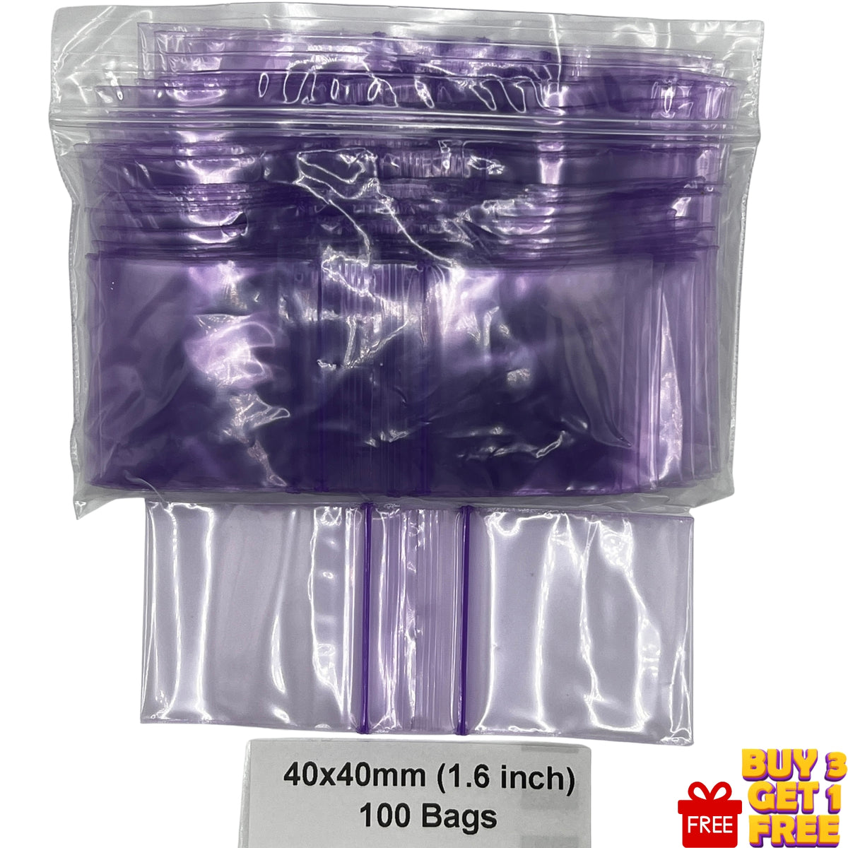 40x40mm purple resealable plastic zip bags 100 pack