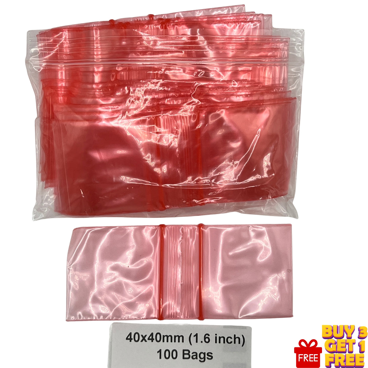 40x40mm red resealable plastic zip bags 100 pack