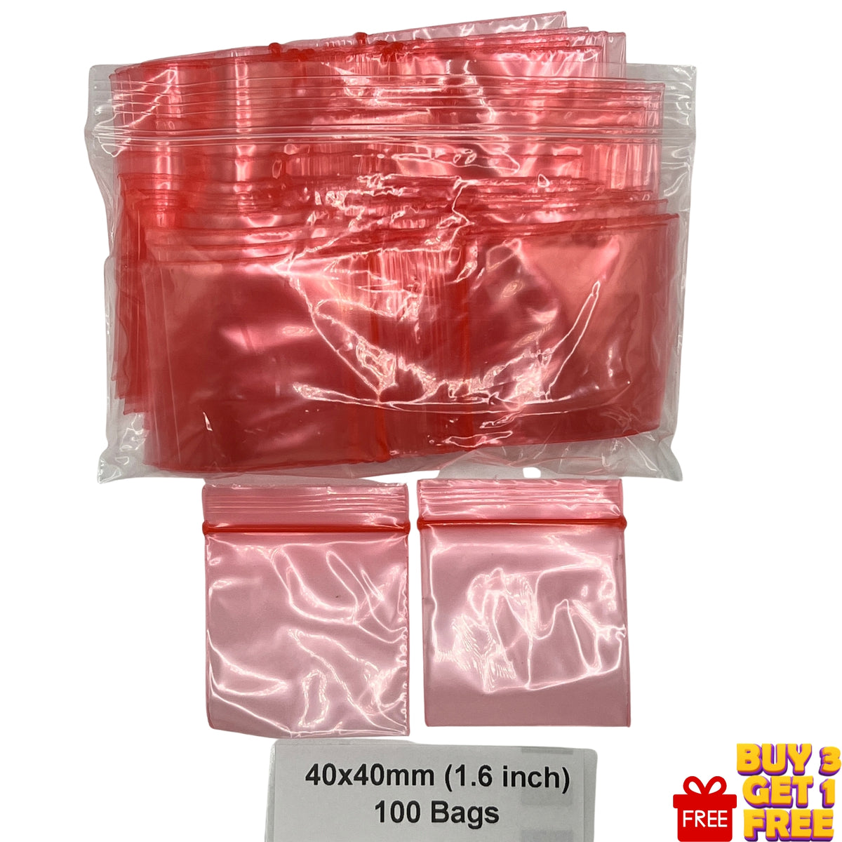 40x40mm red poly grip seal bags 1.6 inch 100 pack