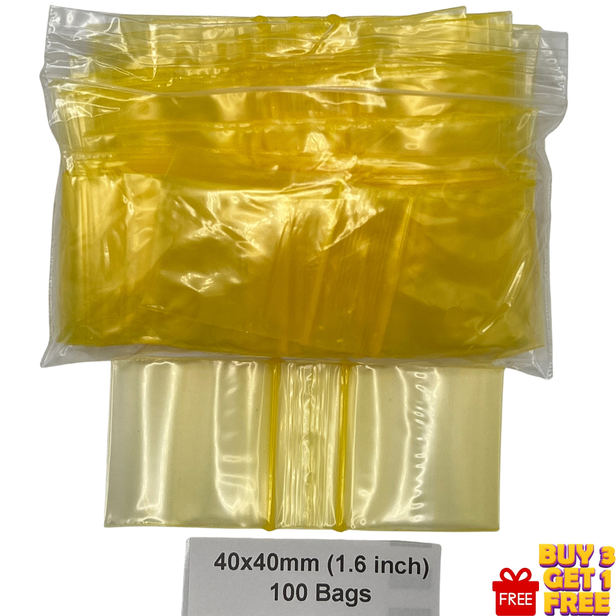 40x40mm yellow resealable plastic zip bags 100 pack