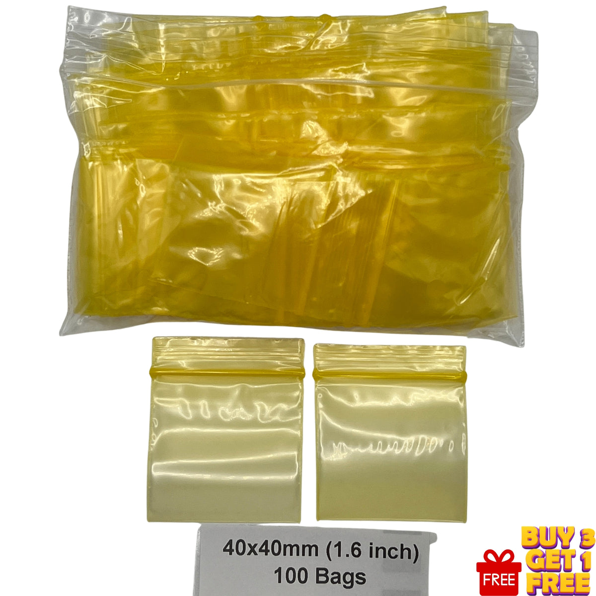40x40mm yellow poly grip seal bags 1.6 inch 100 pack