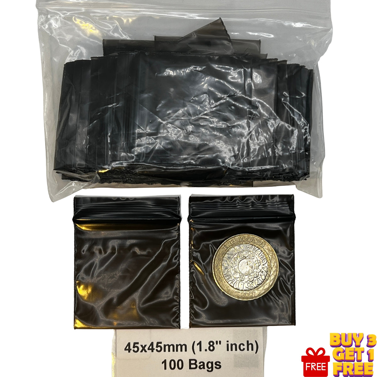 45x45mm 1.8 inch black poly grip seal bags 100 pack