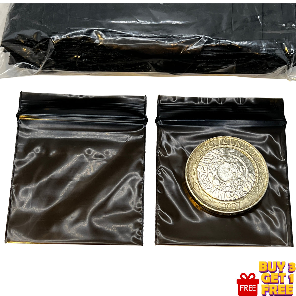 45x45mm black resealable plastic zip bags 100 pack