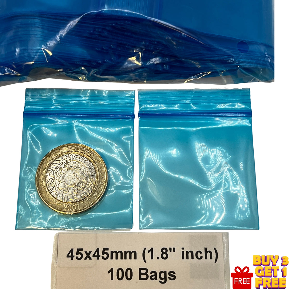 45x45mm blue resealable plastic zip bags 100 pack