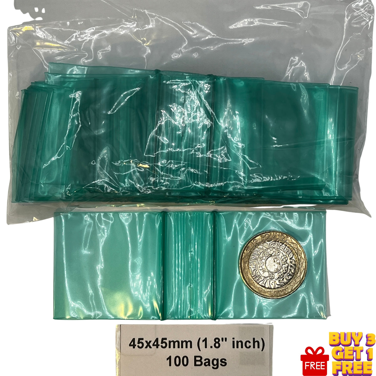 45x45mm 1.8 inch green poly grip seal bags 100 pack