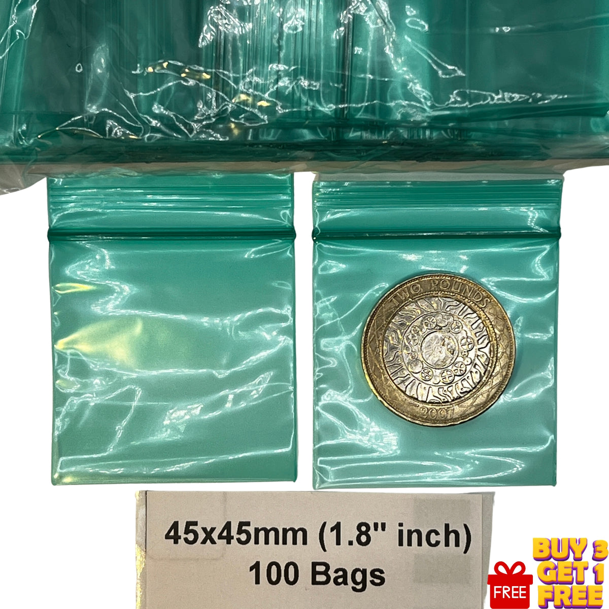 45x45mm green resealable plastic zip bags 100 pack