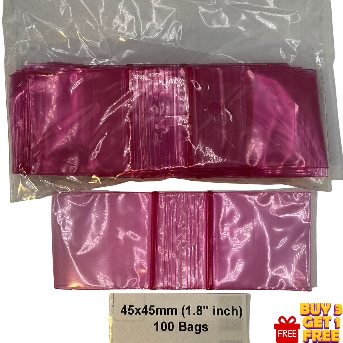 45x45mm pink resealable plastic zip bags 100 pack