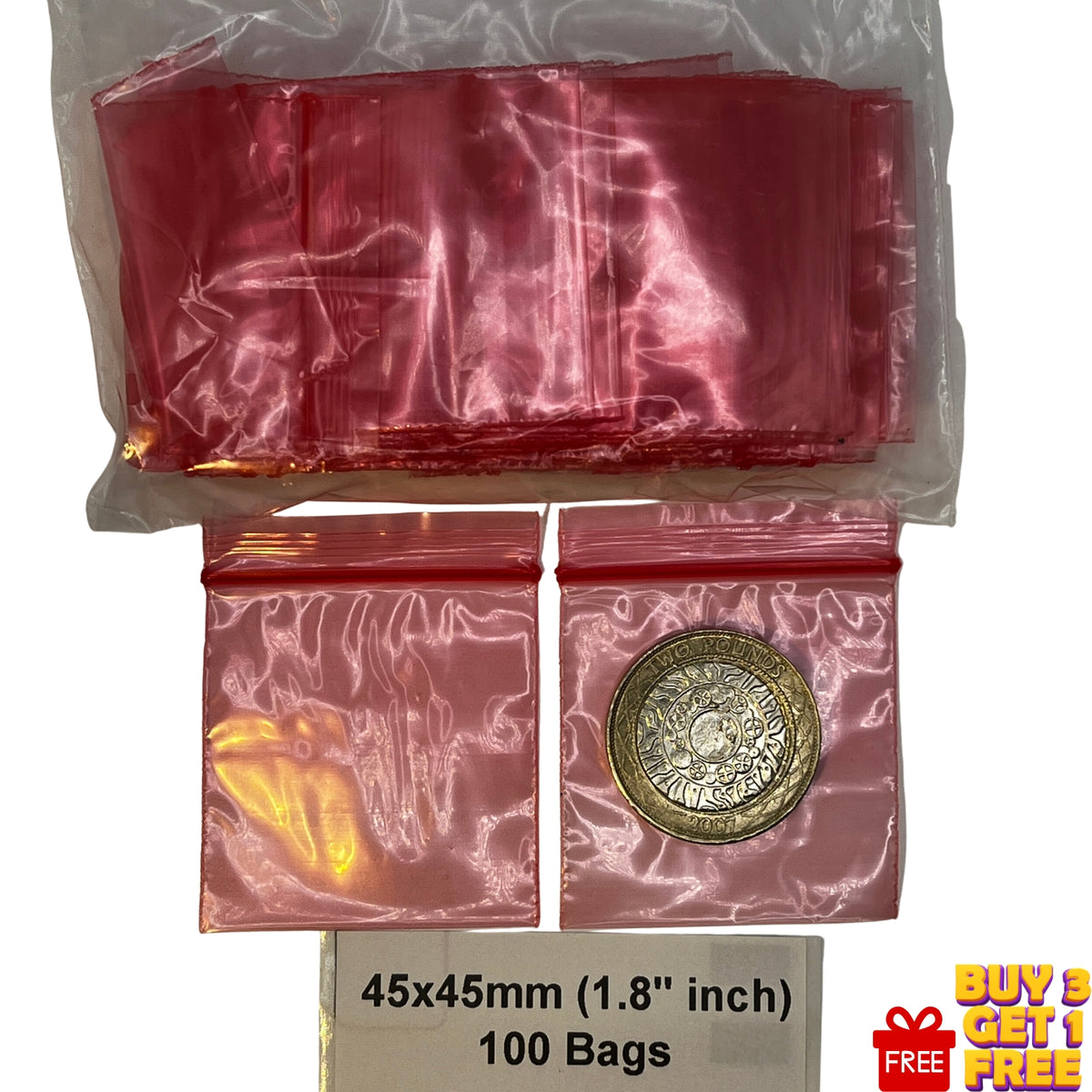 45x45mm 1.8 inch red poly grip seal bags 100 pack