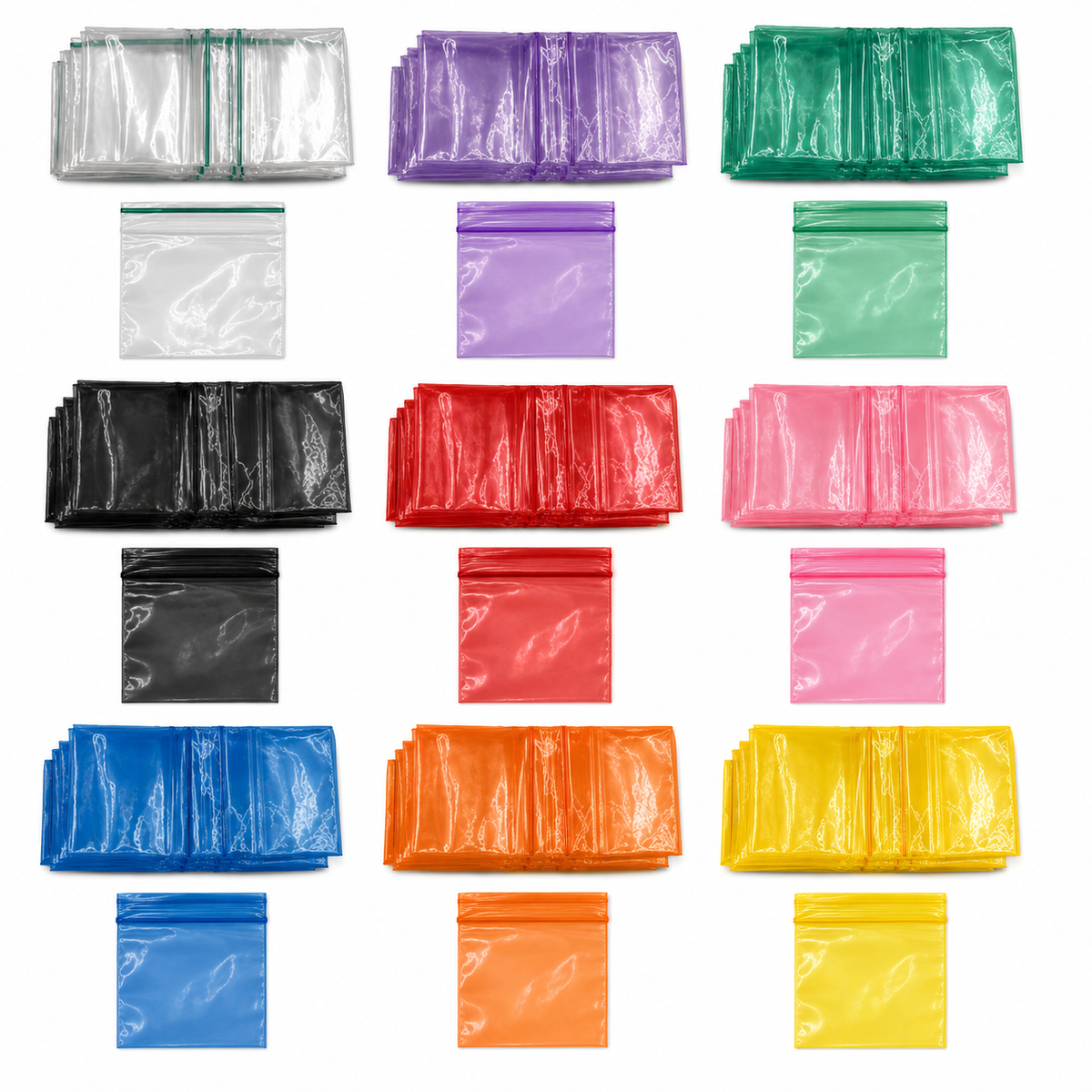45x45mm clear and coloured resealable plastic poly zip bags 100 pack