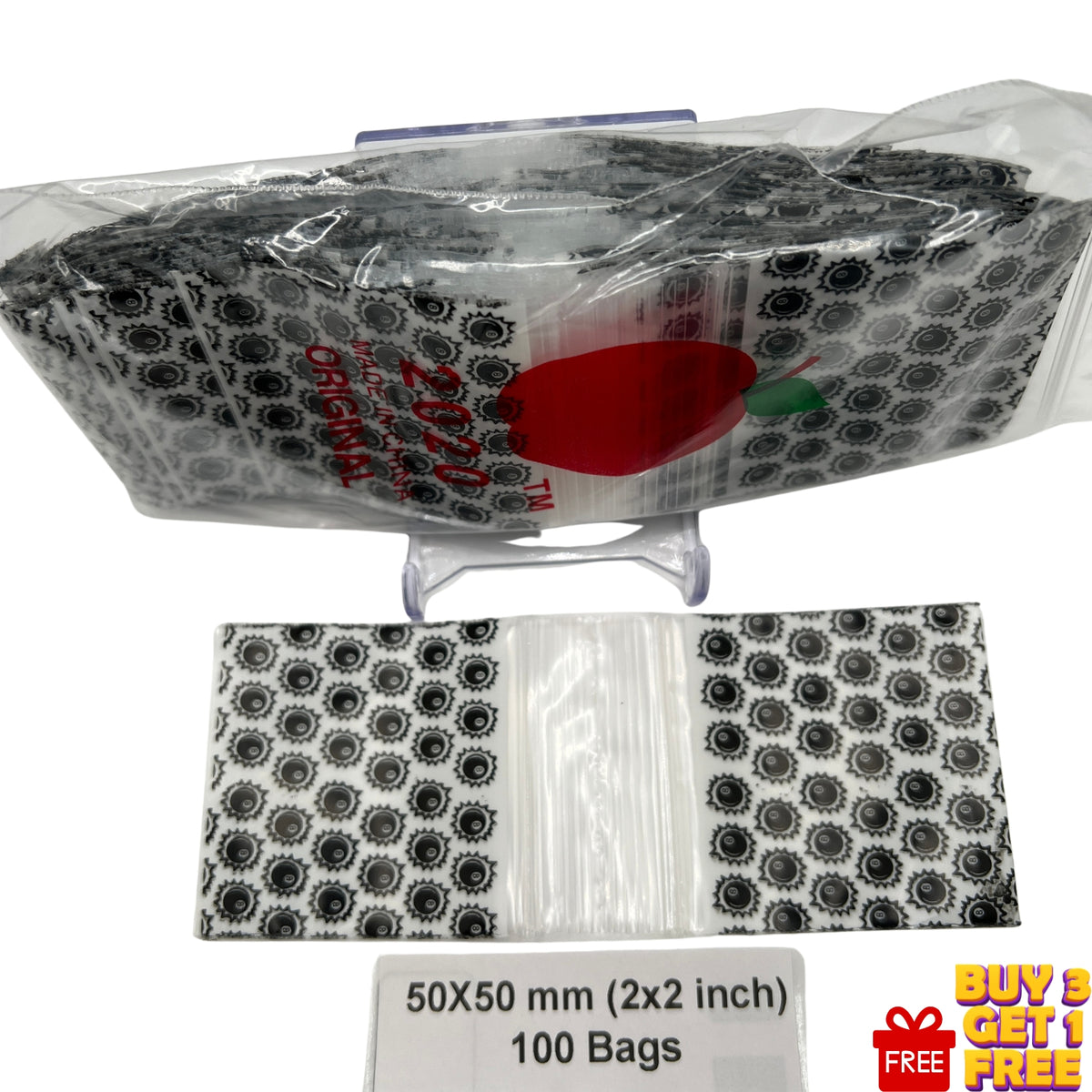 50x50mm (2x2 inch) 8 Ball printed poly baggies, 100 pack