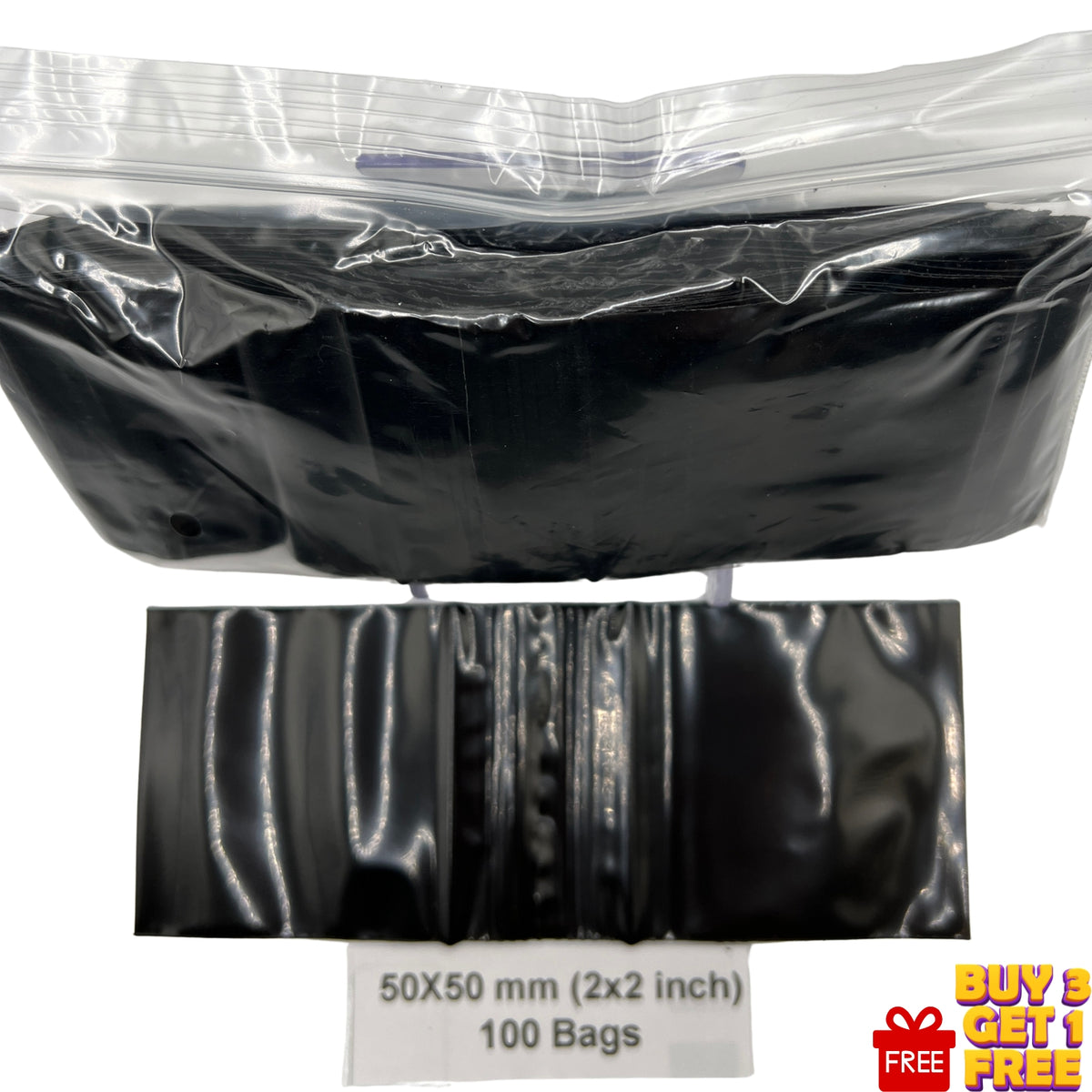 50x50mm black resealable plastic zip bags 100 pack