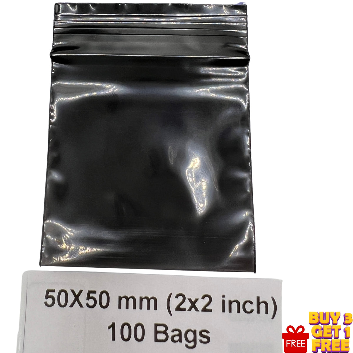 2x2 inch black poly sealable bags with resealable grip closure