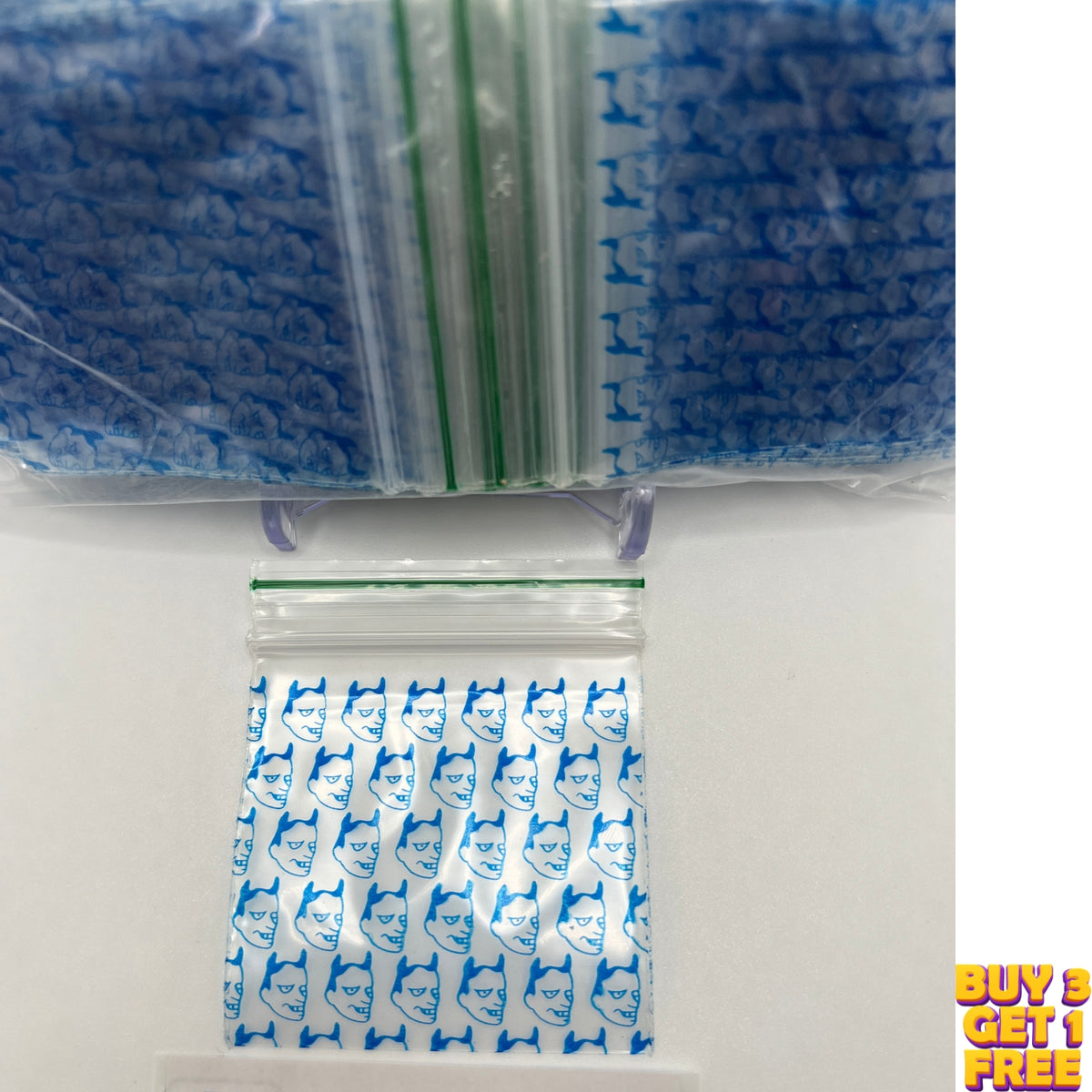 50x50mm (2x2 inch) Blue Devil printed plastic zip bags, 100 pack