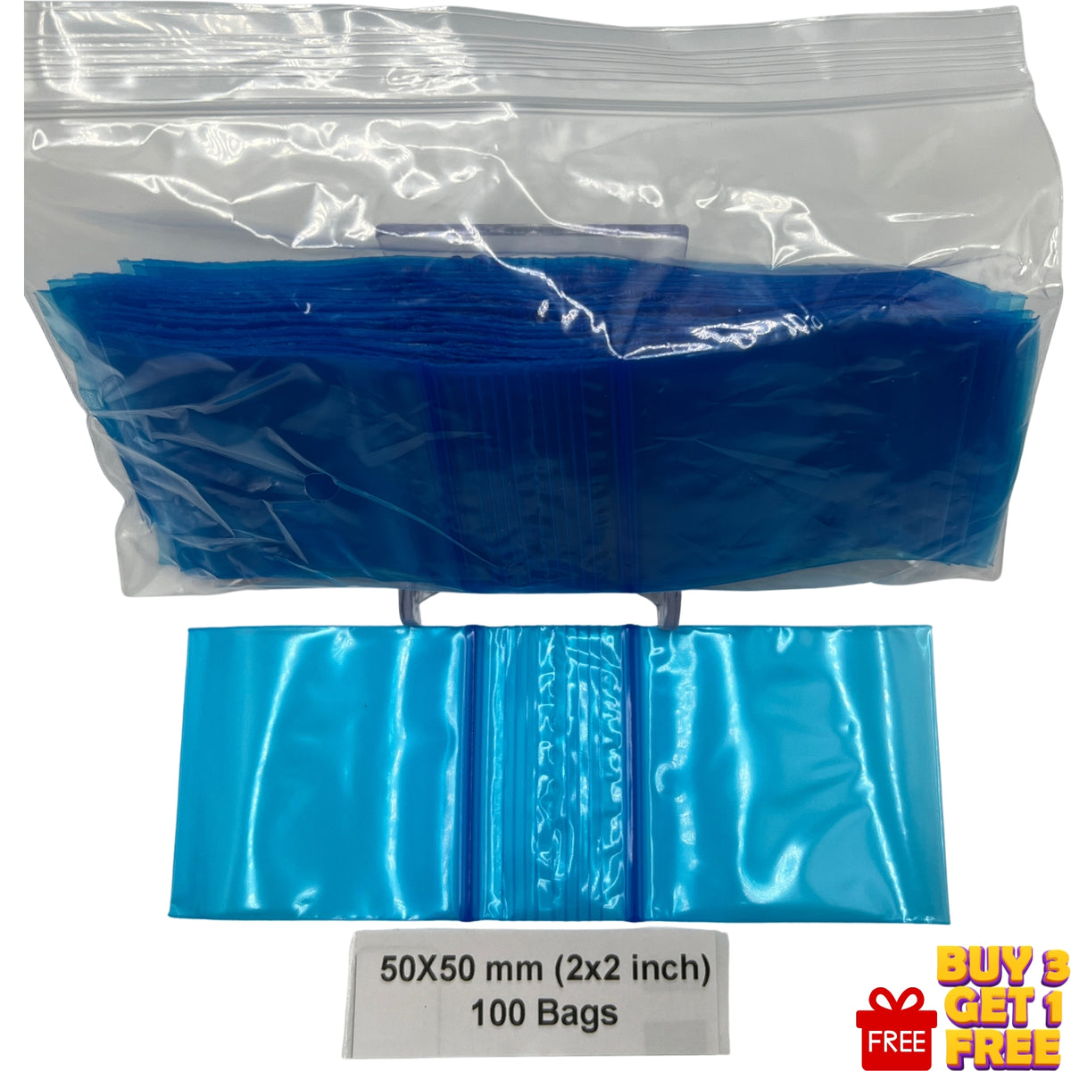 2x2 inch blue poly grip seal bags for storage and crafts