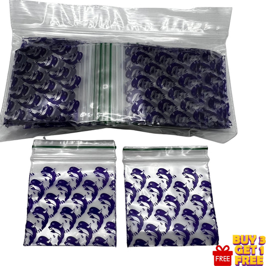 Close-up of Dolphin printed 50x50mm (2x2 inch) resealable zip bag