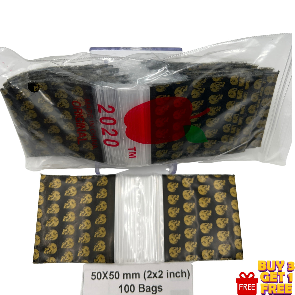 50x50mm (2x2 inch) SKULL printed plastic zip bags, pack of 100