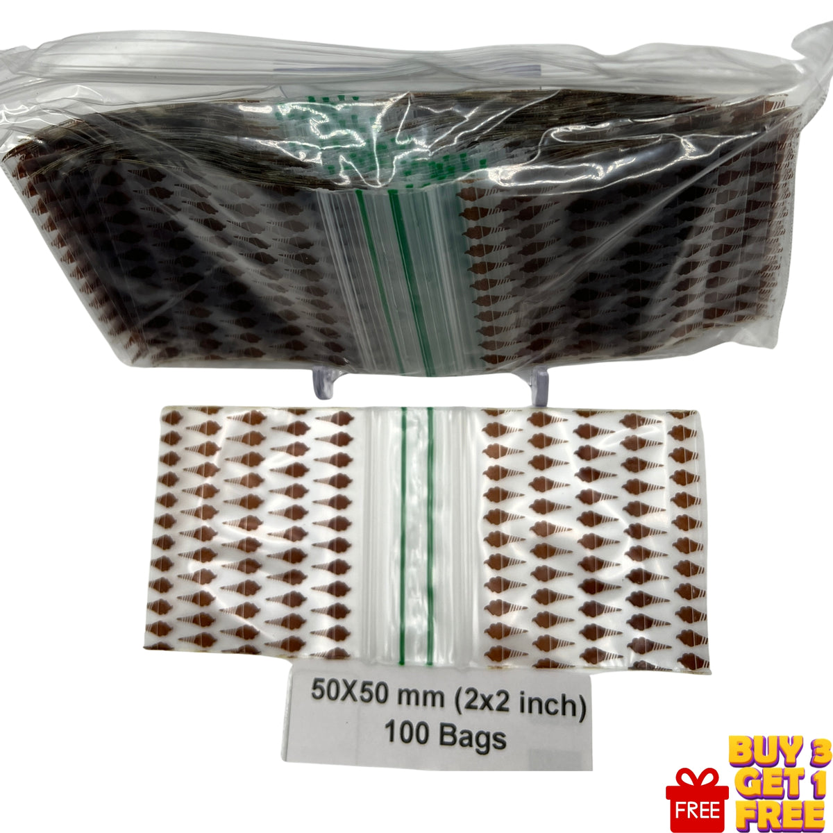 50x50mm (2x2 inch) Ice Cream printed resealable plastic baggies, 100 pack