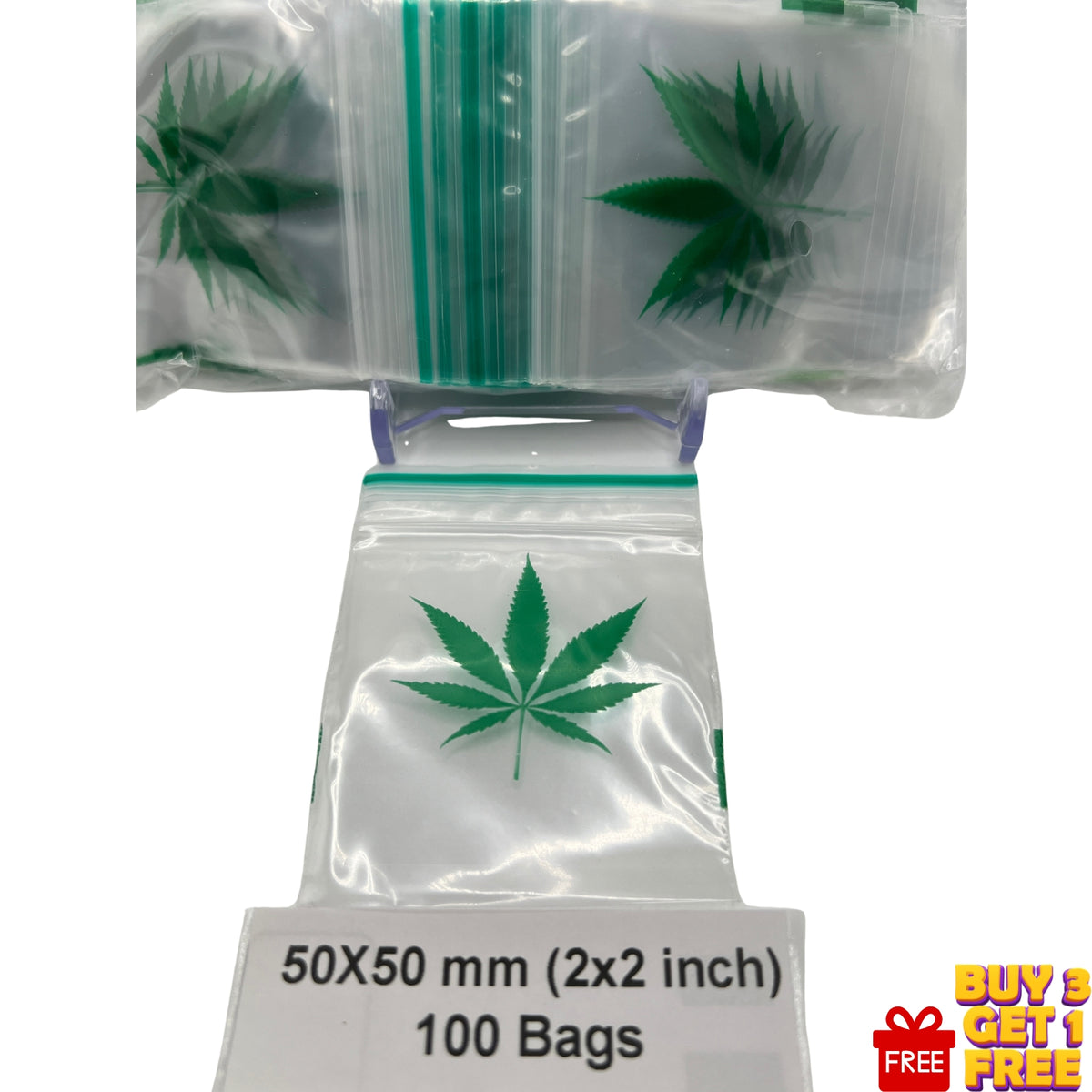 Close-up of One Leaf design on a 50x50mm (2x2 inch) resealable plastic baggie