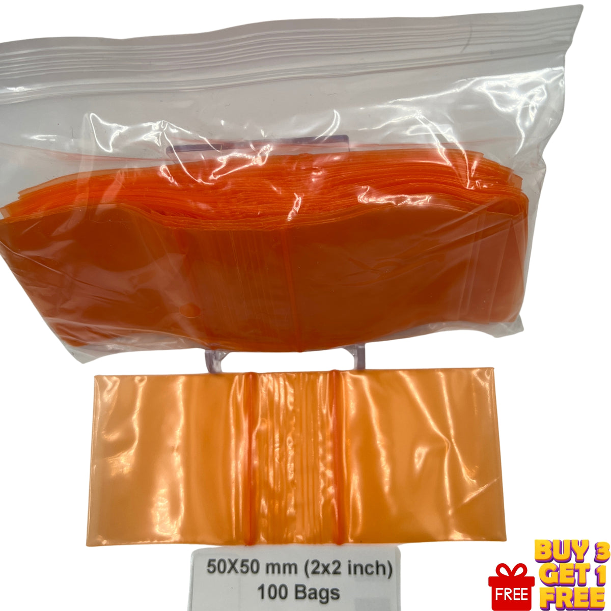 50x50mm orange resealable plastic zip bags 100 pack