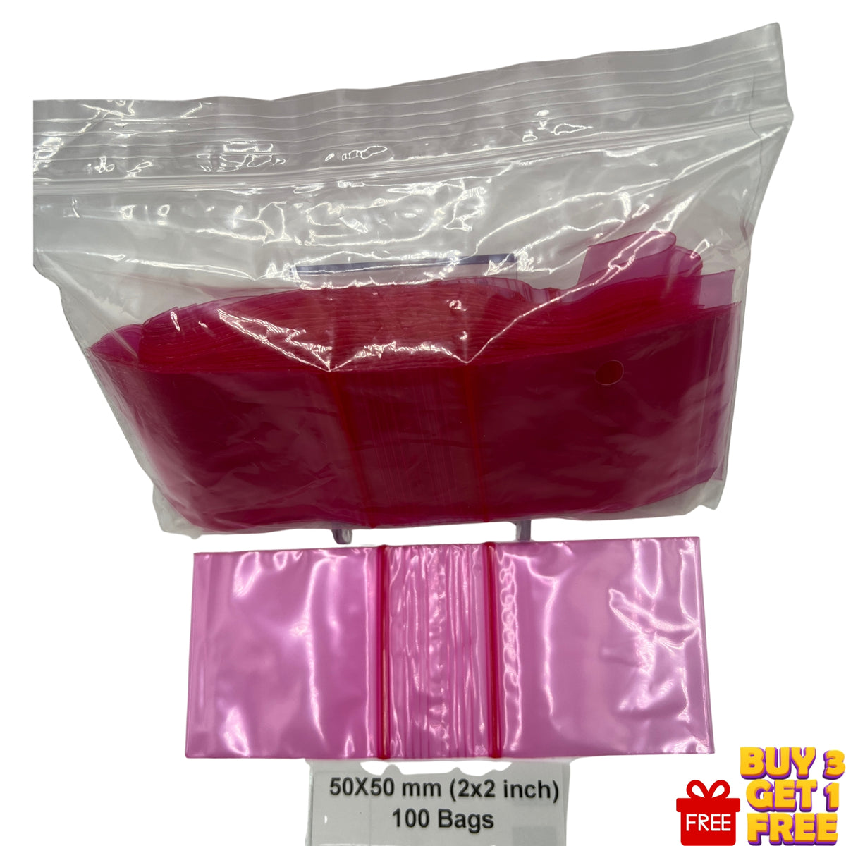 50x50mm pink resealable plastic zip bags 100 pack